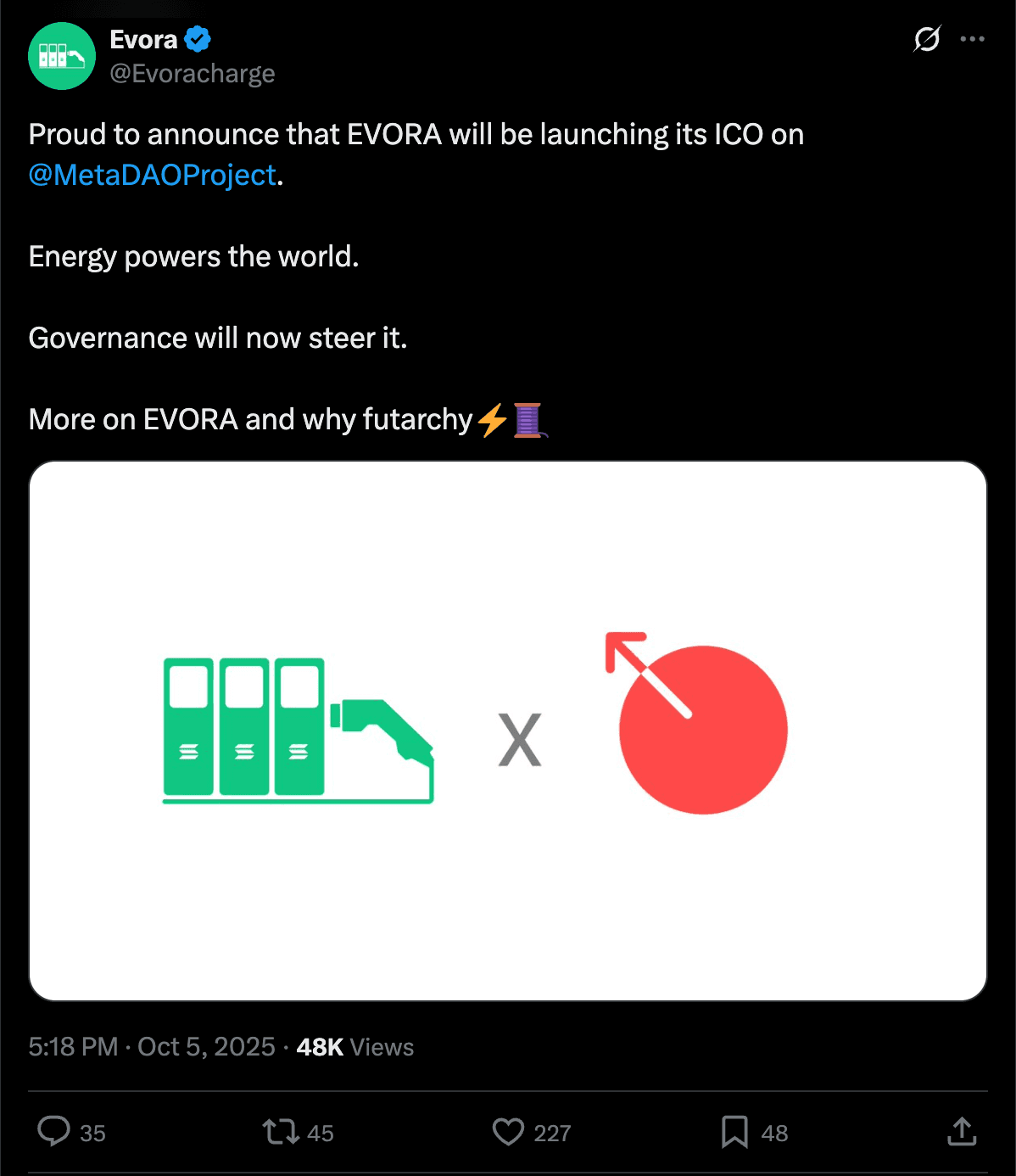 Evora × MetaDao ICO announcement tweet